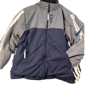 Boys Nike Reversible Coat Jacket Gray Blue Fleece Swoosh‎ Logo Youth M 10-12 Y2K